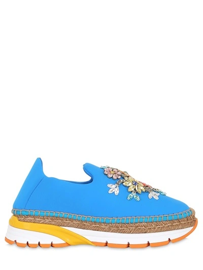 Shop Dolce & Gabbana 30mm Jeweled Neoprene Sneakers, Turquoise/blue