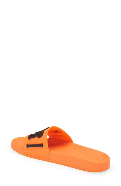 Shop Amiri Logo Pool Slide Sandal In Orange/ Black