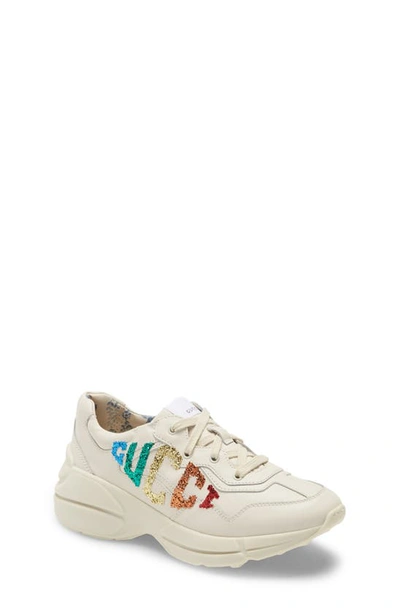 Shop Gucci Glitter Logo Sneaker In Mystic White