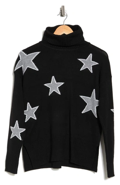 Shop Sweet Romeo Outlined Star Oversized Turtleneck Sweater In Black/ Grey/ White