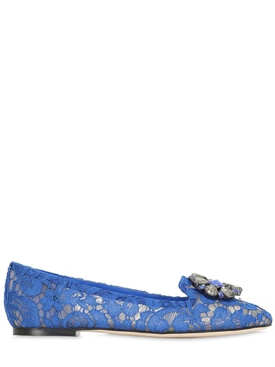 Shop Dolce & Gabbana 10mm Lace & Swarovski Flats, Blue