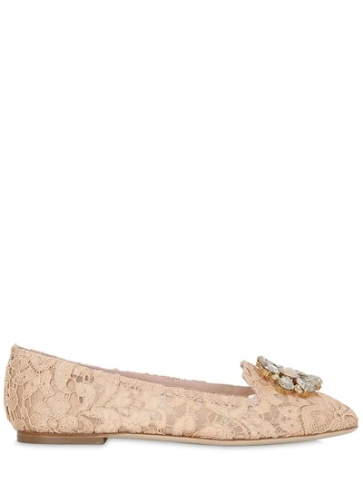 Dolce & Gabbana 10毫米蕾丝&施华洛世奇水晶平底鞋, 腮红色 In Blush