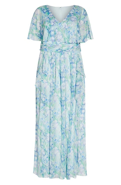Shop Adrianna Papell Chiffon Capelet Gown In Blue Multi