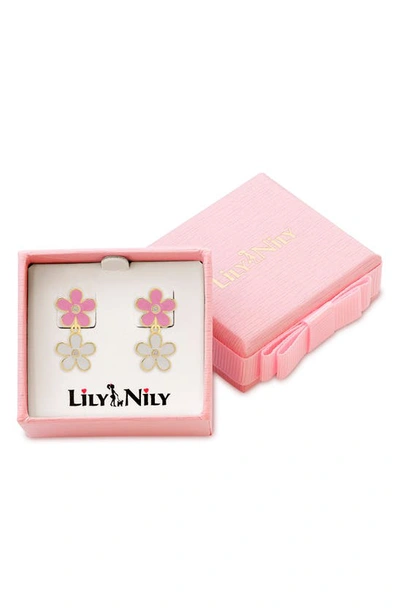 Shop Lily Nily Kids' Double Floral Drop Earrings In Pink/ White