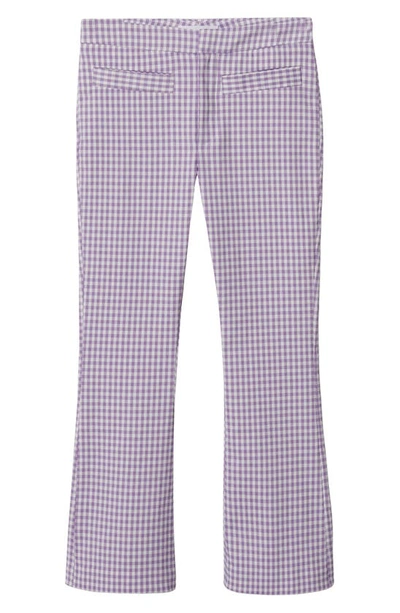 Shop Mango Check Print Flare Crop Pants In Light/ Pastel Purple