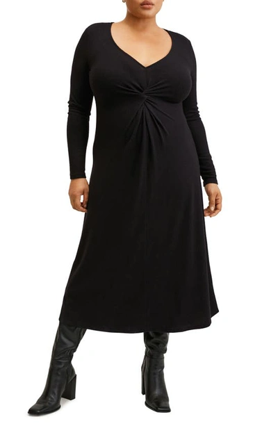 Shop Mango Long Sleeve Knot Midi Dress In Black