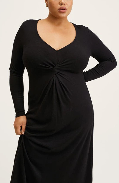 Shop Mango Long Sleeve Knot Midi Dress In Black