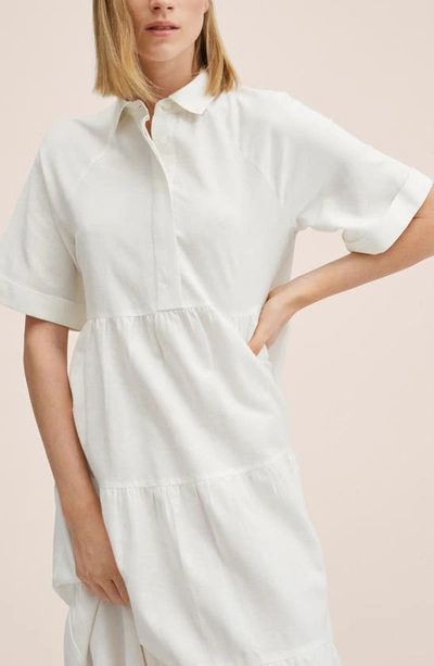 Shop Mango Frill Midi Shirtdress In White