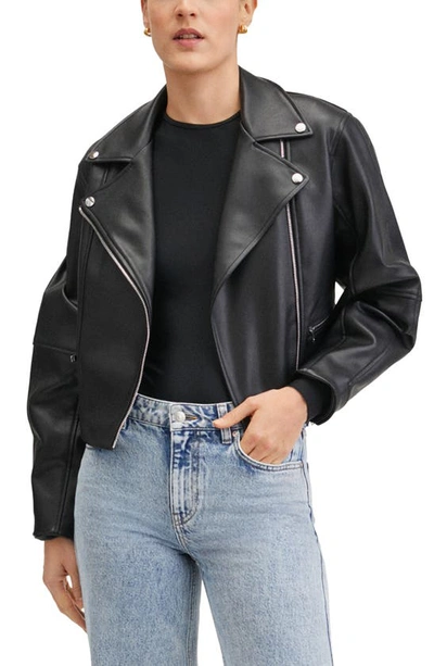 Shop Mango Faux Leather Moto Jacket In Black
