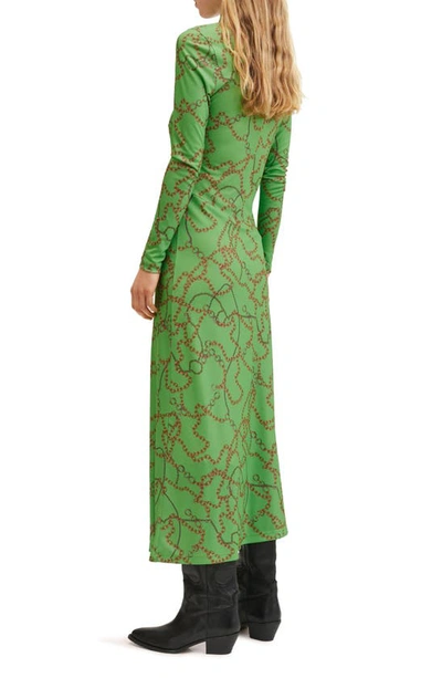 Shop Mango Chain Print Long Sleeve Dress In Green