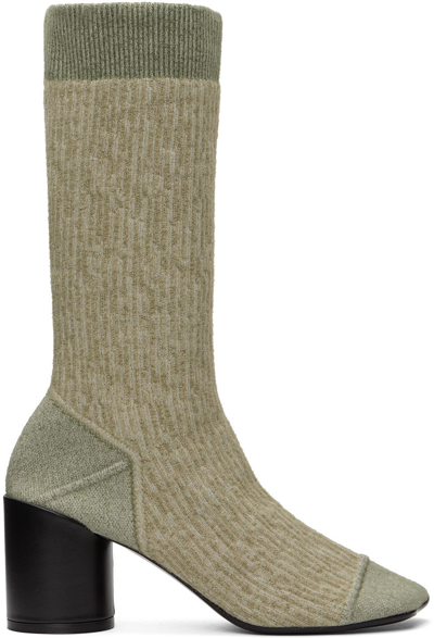 Shop Mm6 Maison Margiela Gray Knit Tabi Boots In T8140 Grey/black