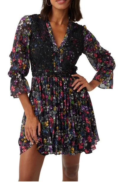 Shop French Connection Alanna Lace Mixed Media A-line Dress In Black Multi