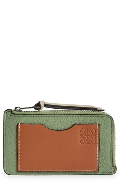 Shop Loewe Leather Card & Coin Case In Rosemary/ Tan 6465