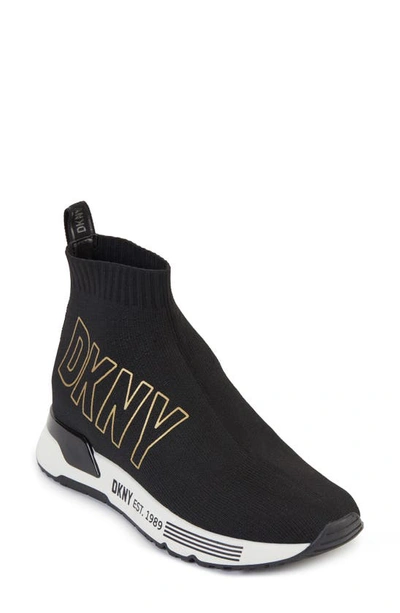 Dkny Nona High Top Sock Sneaker In Black/ Gold | ModeSens
