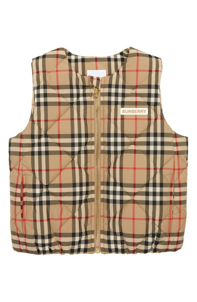 Shop Burberry Kids' Abigail Quilted Check Vest In Archive Beige Ip Chk
