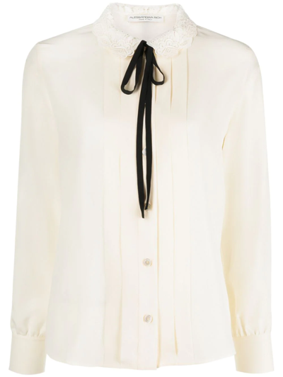 Shop Alessandra Rich Tie-fastening Long-sleeve Blouse In Neutrals