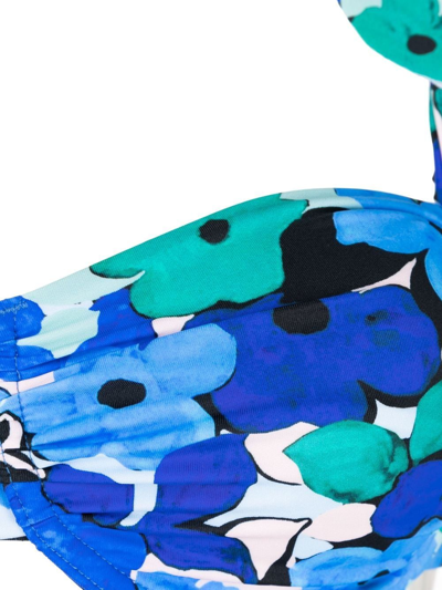 Shop Rebecca Vallance Floral-print Ruffled Bikini Top In Blue