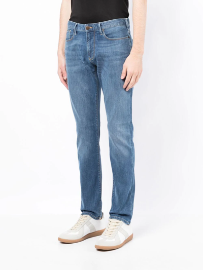 Shop Emporio Armani Slim-cut Denim Jeans In Blue