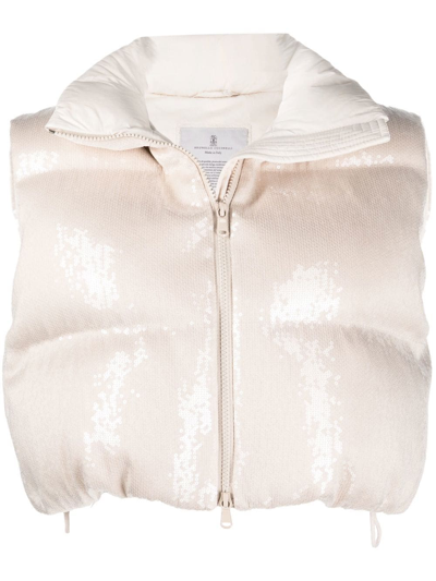 Shop Brunello Cucinelli Padded Sequinned Down Vest In White
