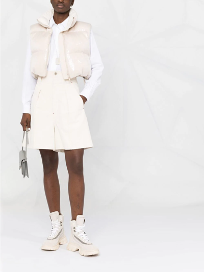 Brunello Cucinelli Dazzling Paillete Crop Down Vest In White