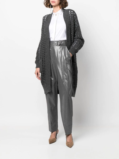 Brunello Cucinelli Open-knit Sequin-embellished Cardi-coat In Grey