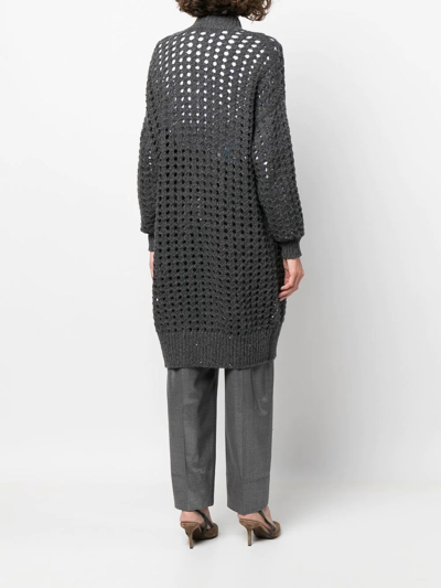Brunello Cucinelli Open-knit Sequin-embellished Cardi-coat In Grey