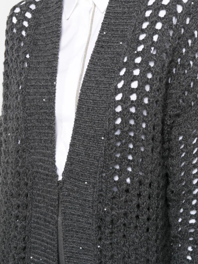 Brunello Cucinelli Open-knit Sequin-embellished Cardi-coat In Grey