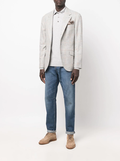 Brunello Cucinelli Solid Color Cashmere Sweater With Polo Neck In Gray
