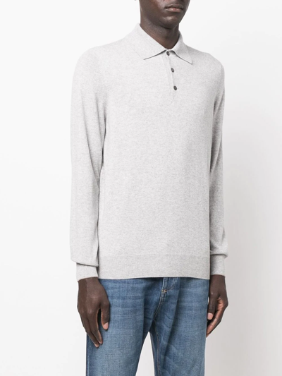 Shop Brunello Cucinelli Long-sleeve Cashmere Polo Shirt In Grey