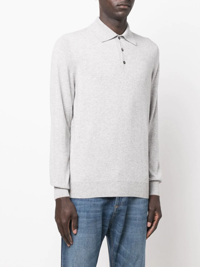 Brunello Cucinelli Solid Color Cashmere Sweater With Polo Neck In Gray