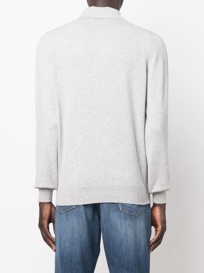 Brunello Cucinelli Solid Color Cashmere Sweater With Polo Neck In Gray