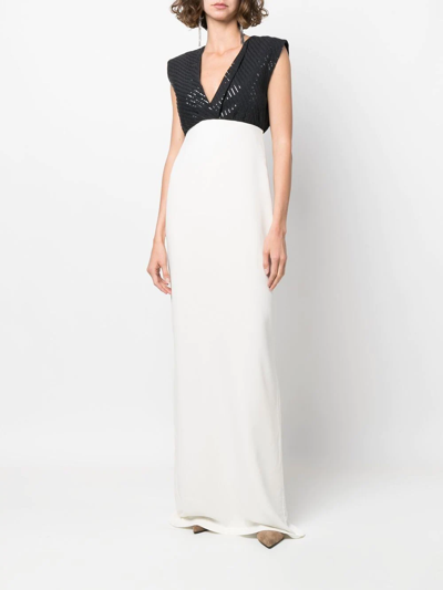 Brunello Cucinelli Two-tone Mixed-media Column Gown In Neutrals