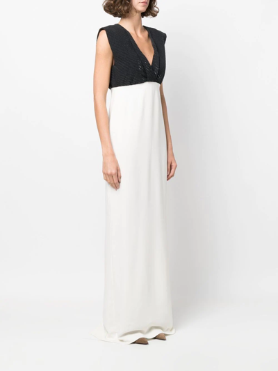 Brunello Cucinelli Two-tone Mixed-media Column Gown In Neutrals