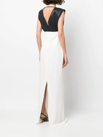 Brunello Cucinelli Two-tone Mixed-media Column Gown In Neutrals