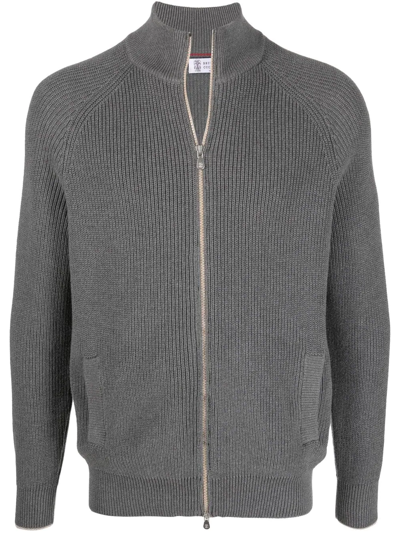 Shop Brunello Cucinelli Zip-up Cotton Cardigan In Grey