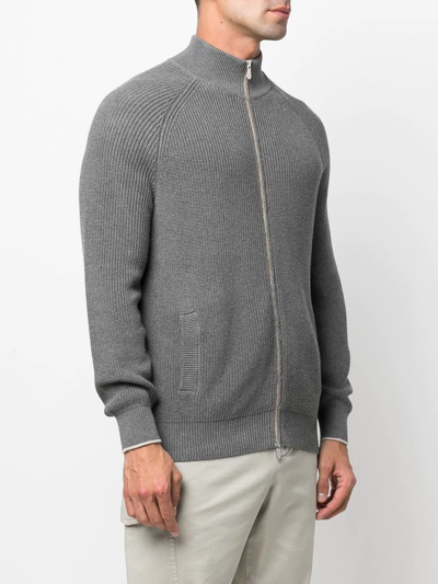 Shop Brunello Cucinelli Zip-up Cotton Cardigan In Grey