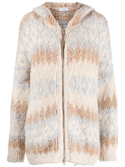 Shop Brunello Cucinelli Bouclé Hooded Cardigan In Neutrals