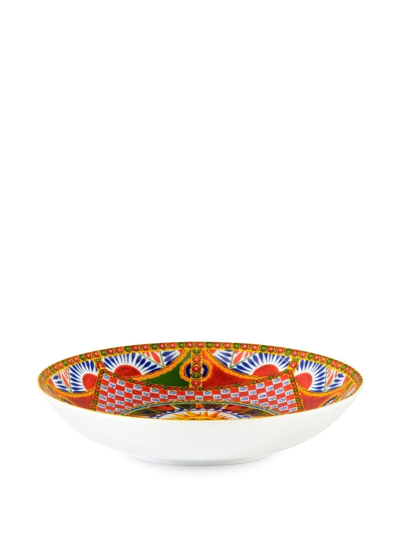 Shop Dolce & Gabbana Carretto-print Porcelain Soup Plates (set Of 2) In Orange