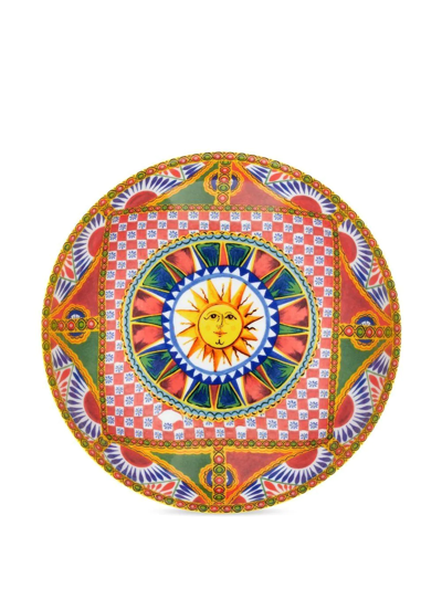 Shop Dolce & Gabbana Carretto-print Porcelain Soup Plates (set Of 2) In Orange