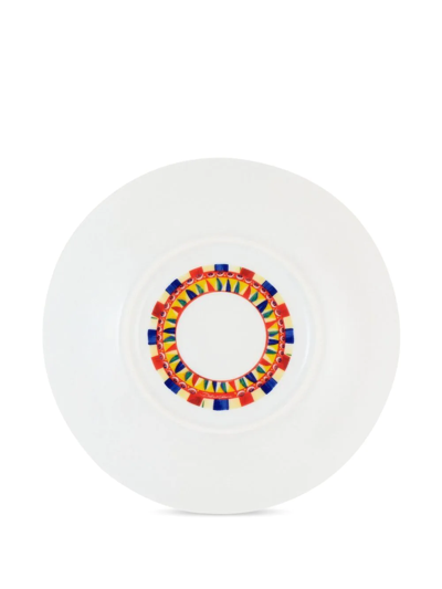 Shop Dolce & Gabbana Carretto-print Porcelain Soup Plates (set Of 2) In Orange