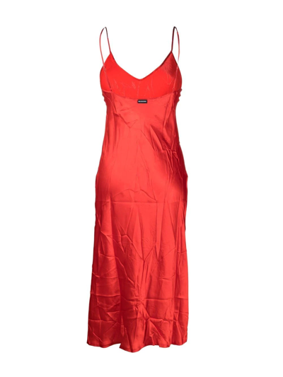 Shop Balenciaga Crinkled Silk Slip Dress In Red