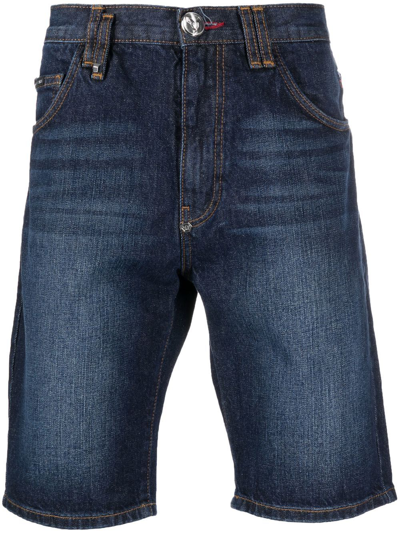 Shop Philipp Plein Knee-length Denim Shorts In Blue