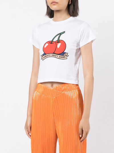 Shop Fiorucci Cherry-motif Cotton T-shirt In White