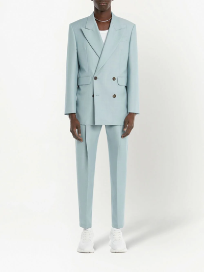 Shop Alexander Mcqueen Double-breasted Tailored Jacket In Blue