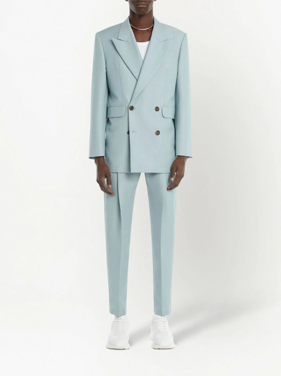 Alexander Mcqueen Double-breasted Wool Mohair Jacket In Blue
