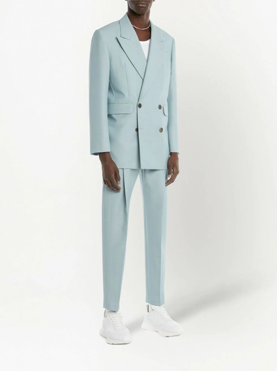 Shop Alexander Mcqueen Double-breasted Tailored Jacket In Blue