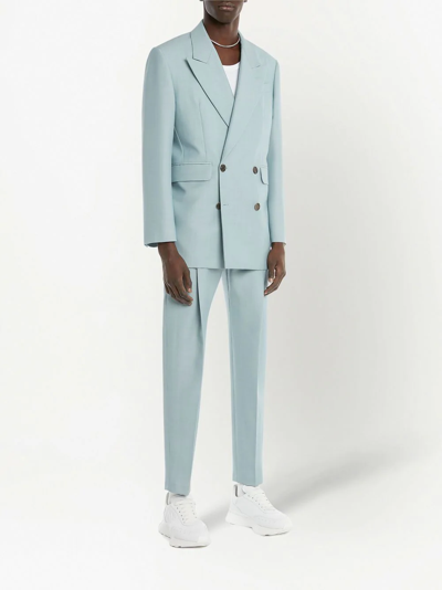 Alexander Mcqueen Double-breasted Wool Mohair Jacket In Blue