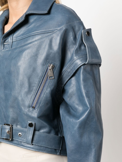 Manokhi Calf Leather Biker Jacket In Blue