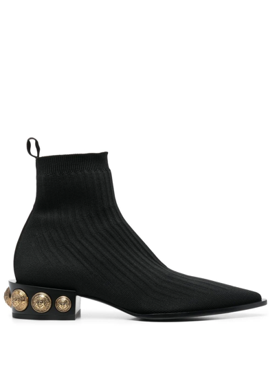 Shop Balmain Stretch-knit Coin Ankle Boots In Black