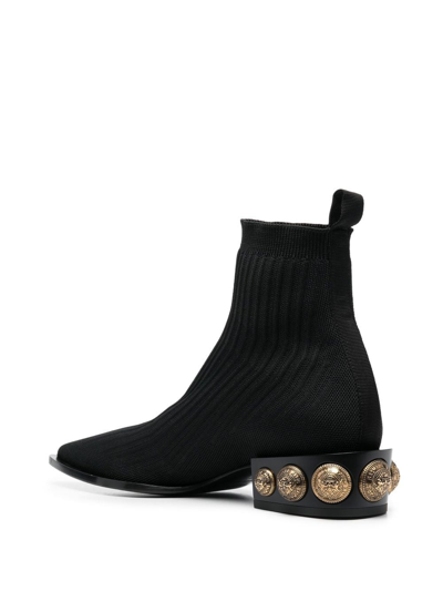 Shop Balmain Stretch-knit Coin Ankle Boots In Black